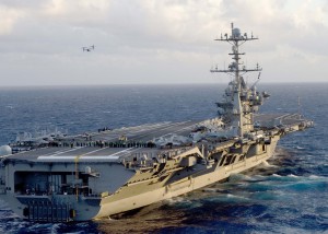 An MV-22 Osprey assigned to the Storms of Marine Tiltrotor Operational Test and Evaluation Squadron (VMX) 22 departs from the flight deck of the aircraft carrier USS Harry S. Truman (CVN 75). This is Harry S. Truman's first Osprey launch and recovery. Harry S. Truman is underway conducting carrier qualifications. (U.S. Navy photo by Mass Communication Specialist 2nd Class Mick DiMestico)