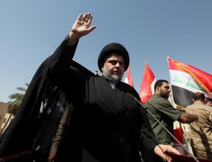 Iraqi Shi'ite cleric Moqtada al-Sadr is seen during a protest against corruption at Tahrir Square in Baghdad, July 15, 2016.  REUTERS/Alaa Al-Marjani