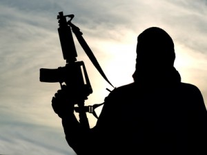 Silhouette of soldier with rifle